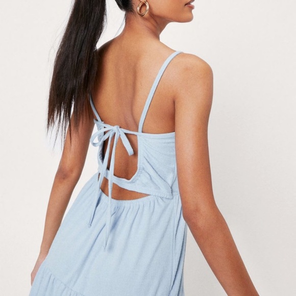 NWOT Nasty Gal baby blue open back tiered maxi dress - Picture 3 of 9